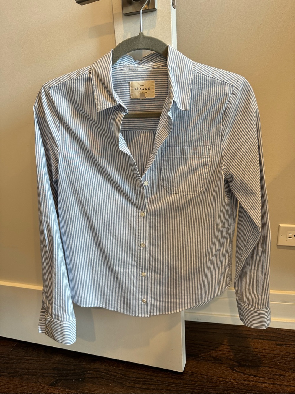 Sezane Blue Stripe Button-Up Shirt